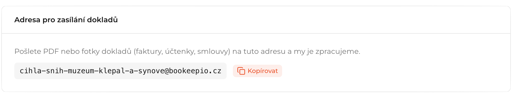 Adresa pro zasílání dokladů do Bookeepio